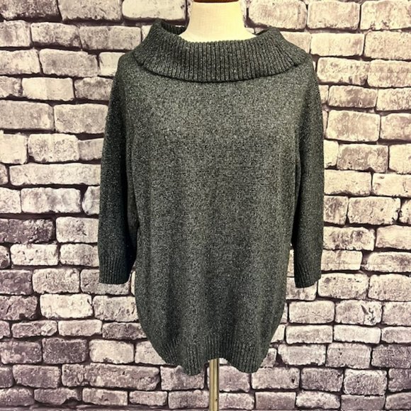 Charter Club Sweaters - Charter Club Black & Silver 3/4 Sleeve Cowl neck Sweater Size 2X
